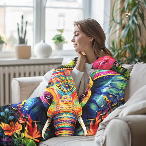 YucZiken Elephant Throw Blanket, Elephant Birthday Gifts for Women and Men, Lightweight Wild Life Fleece Home Decor, Washable, No-Pilling, 60x80 Inches