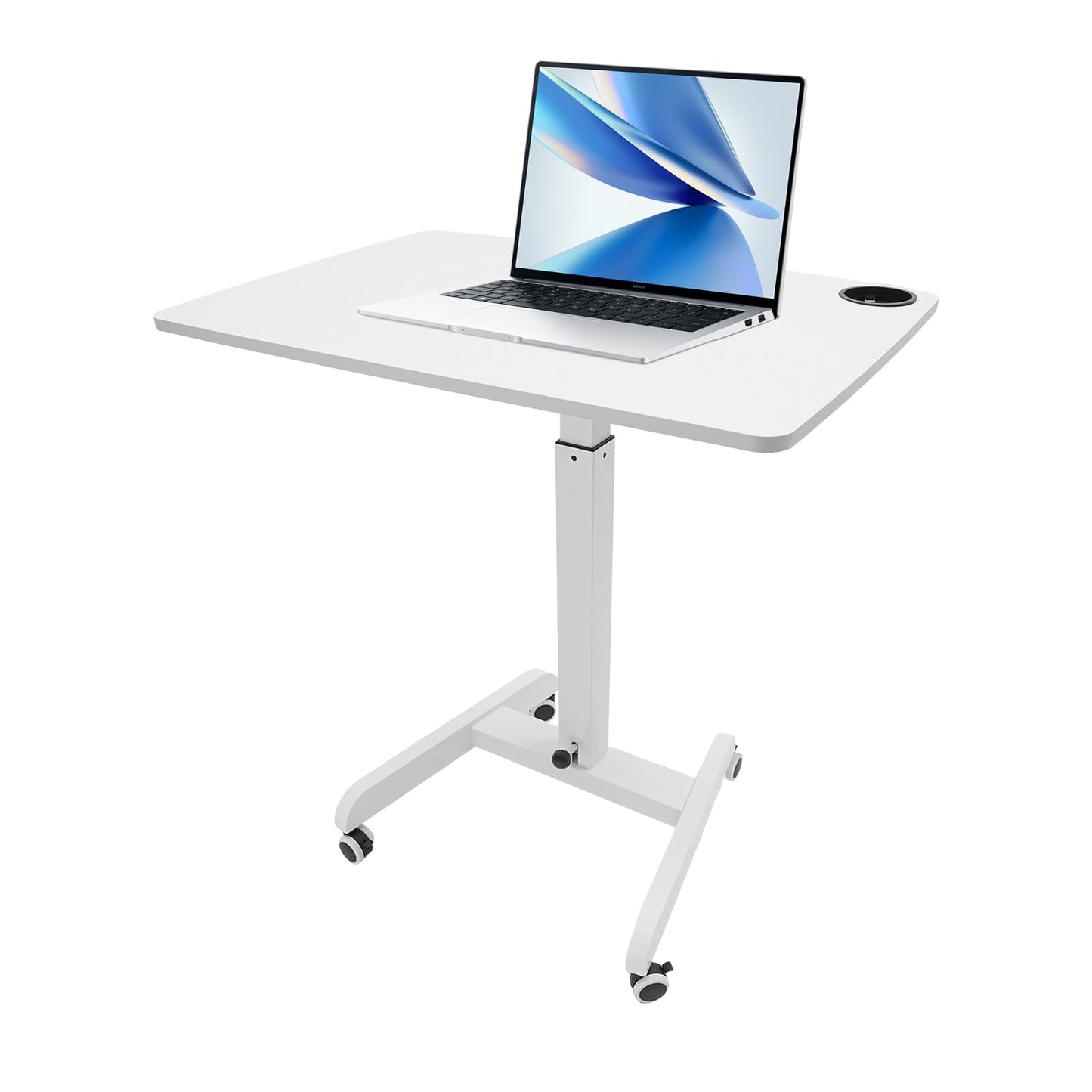 LYNICESHOP 31.5 * 22 in Mobile Standing Desk, 29.8-44.3 inches Height Adjustable Rolling Laptop Desk with Cup Holder for Podium Reading Rack (White)