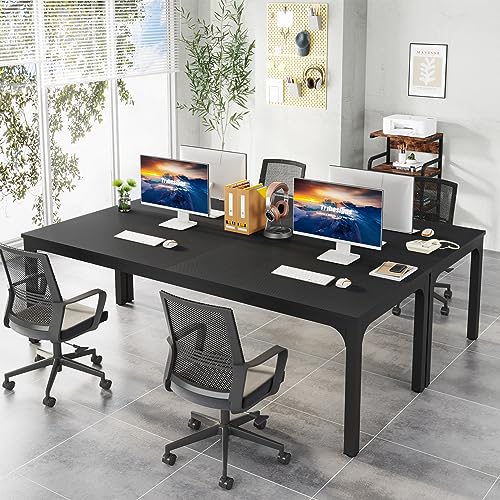 LITTLE TREE 78.7 Inches Extra Long Two Person Office Desk,Double Workstation for Home Office,Black