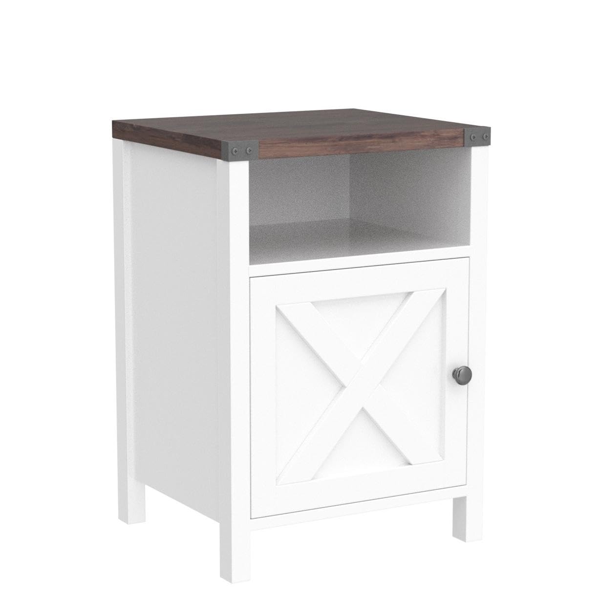 Catrimown Farmhouse End Table, Nightstand Set of 2, Rustic Night Stand with Barn Door and Storage Shelf, White End Table, Side Table for Bedroom Living Room, White