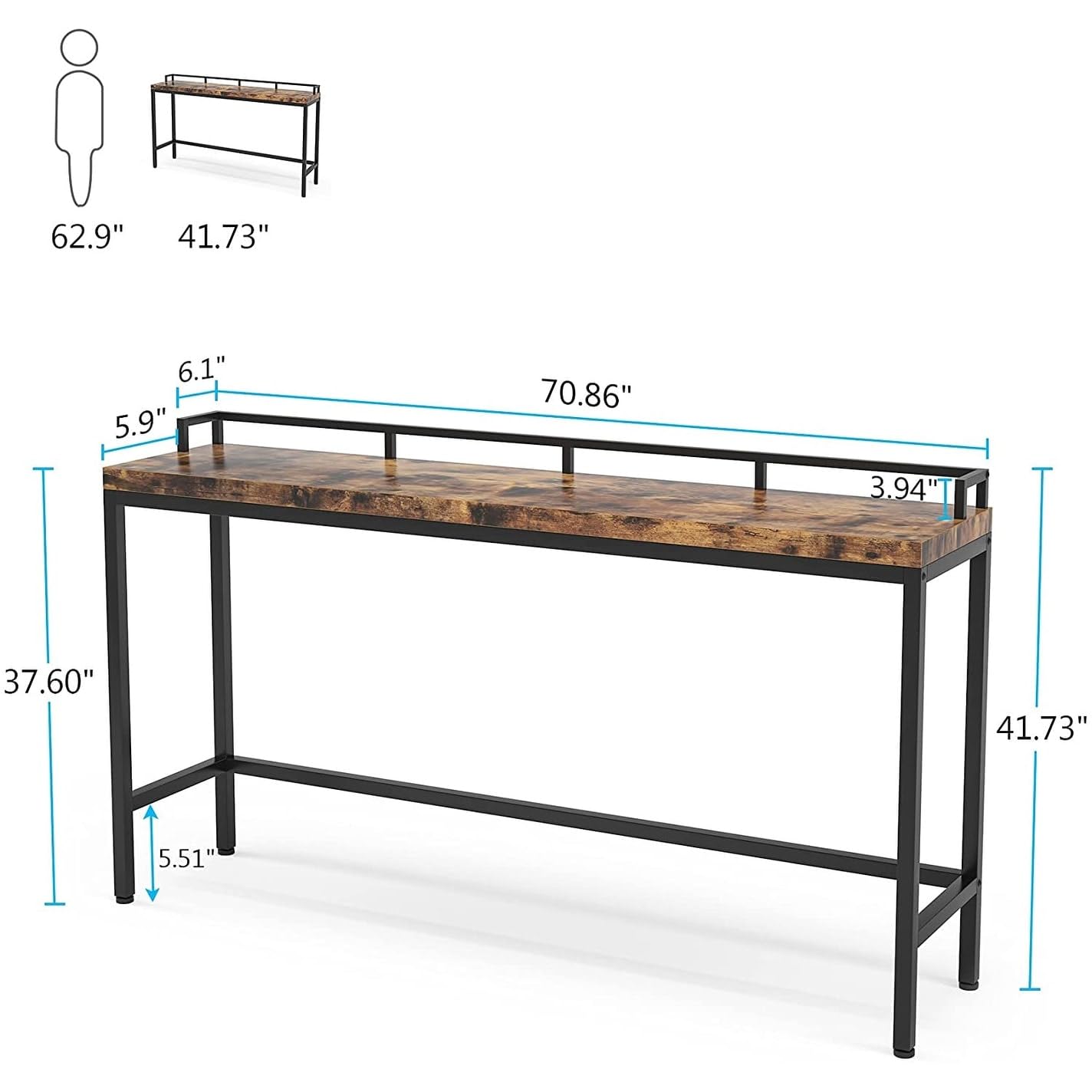 Overstock 70.9" Extra Long Sofa Console Table, Behind The Couch Table Narrow Entryway Table Brown Industrial, Rustic