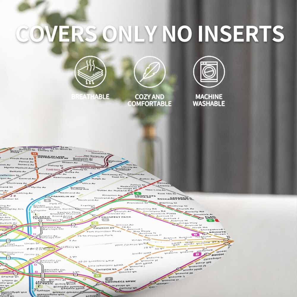 Beabes Throw Pillow Covers New York Subway Map Route Red Blue Orange Purple Green Pink Soft Decorative Square,Pack of 2 Cushion Case for Sofa Bedroom Car 18X18 Inch 45X45 Cm