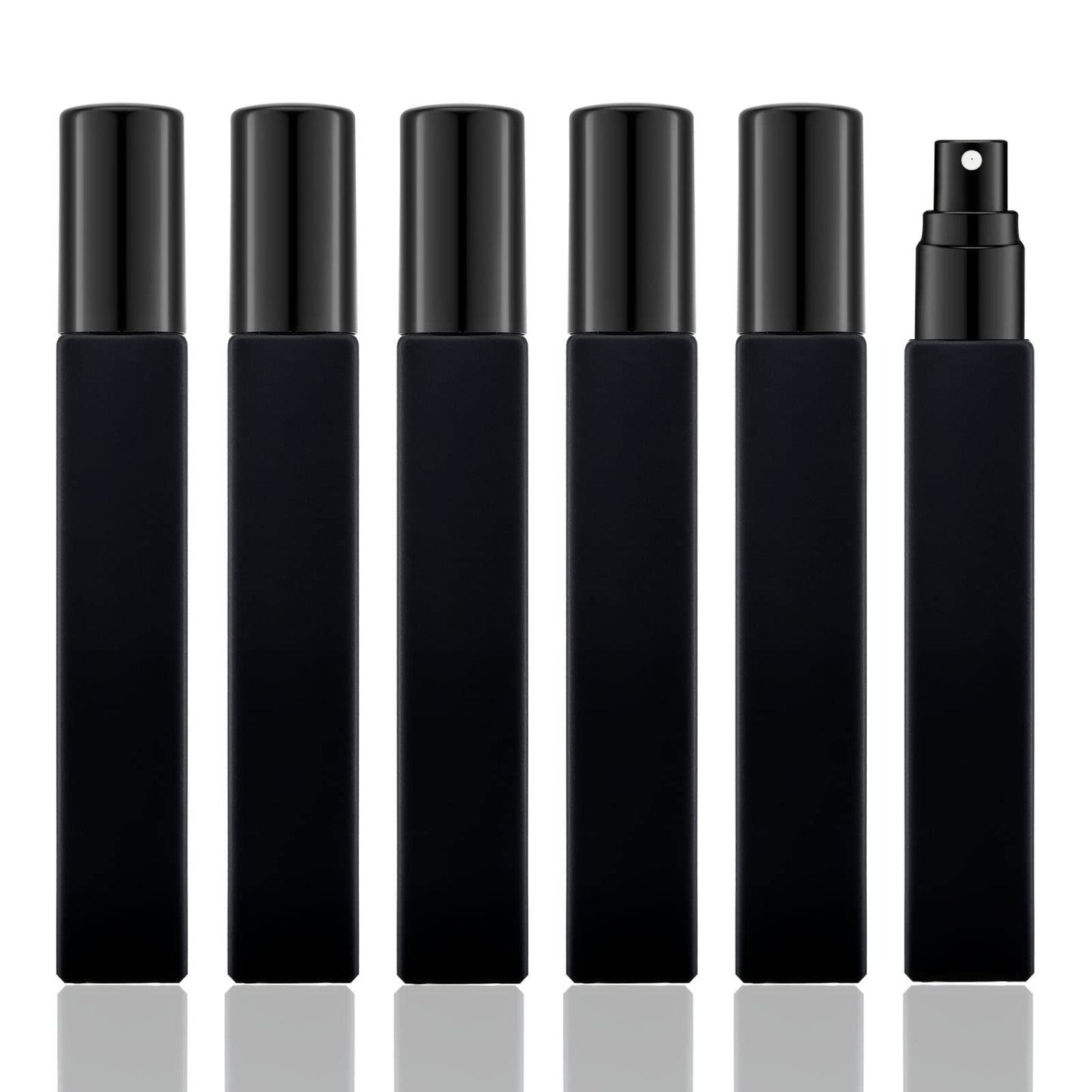 KOIBITO 10ml Black Glass Perfume Atomizer for Men & Women. Refillable Glass Spray Bottle with Aluminum Pump. Portable Fragrance Bottle for Perfume, Cologne, Moisturizing (6PCS, Black)