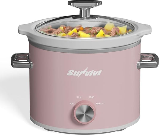 SUNVIVIPRO Small Slow Cooker with Removable Ceramic Pot, Food Warmer with 3 Heating Settings & Dishwasher Safe Glass Lid, Pink