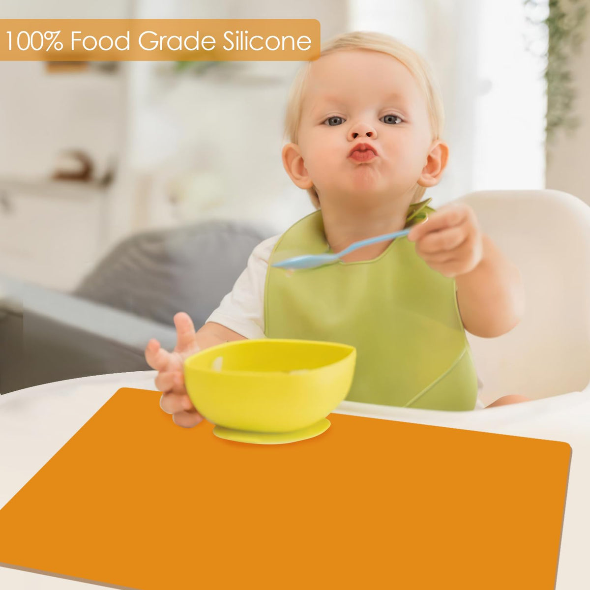 Extra Large Silicone Mats For Kitchen Counter, 27.6'' x 19.7'' Silicone Placemats for Kids, Nonstick Silicone Mat for Baking Crafts, Nonskid Heat Resistant Mat Orange Kids Placemats for Table,1Pcs