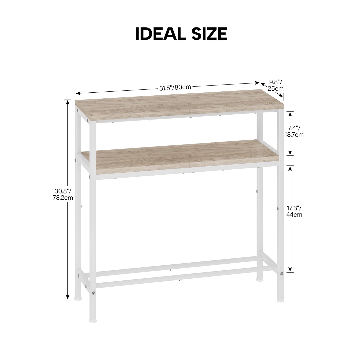 Homeiju Entryway Table with Storage, 3-Tier Console Table 31.5" Width, Industrial Sofa Table with Open Shelves, Foyer Tables for Entryway, Hallway, Kitchen, Living Room and Bedroom, Light Coffee