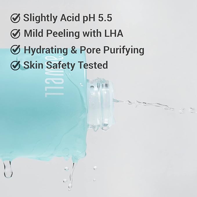 ACWELL Real Aqua Balancing LHA Hydrating & Exfoliating Facial Toner 5.4 fl.oz. - with Mineral Water pH Balancing Toner for Strengthening Skin Moisture Barrier for Sensitive Skin