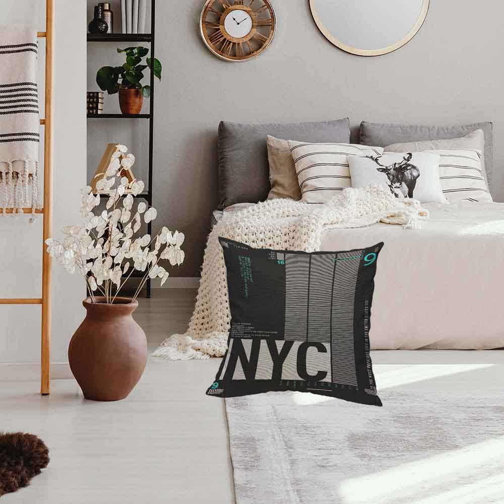 HOSNYE New York District Throw Pillow Case Cushion Covers NYC City Building City Logo Cotton Linen for Couch Bed Sofa Car Waist 18 x 18 inch