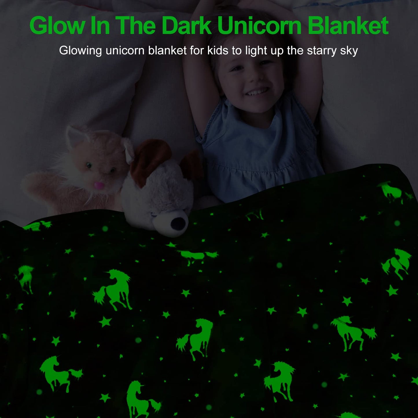 Unicorn Glow in The Dark Blanket for Girls/Kids Age 3-12, Soft Fleece Throw - 40"x60"