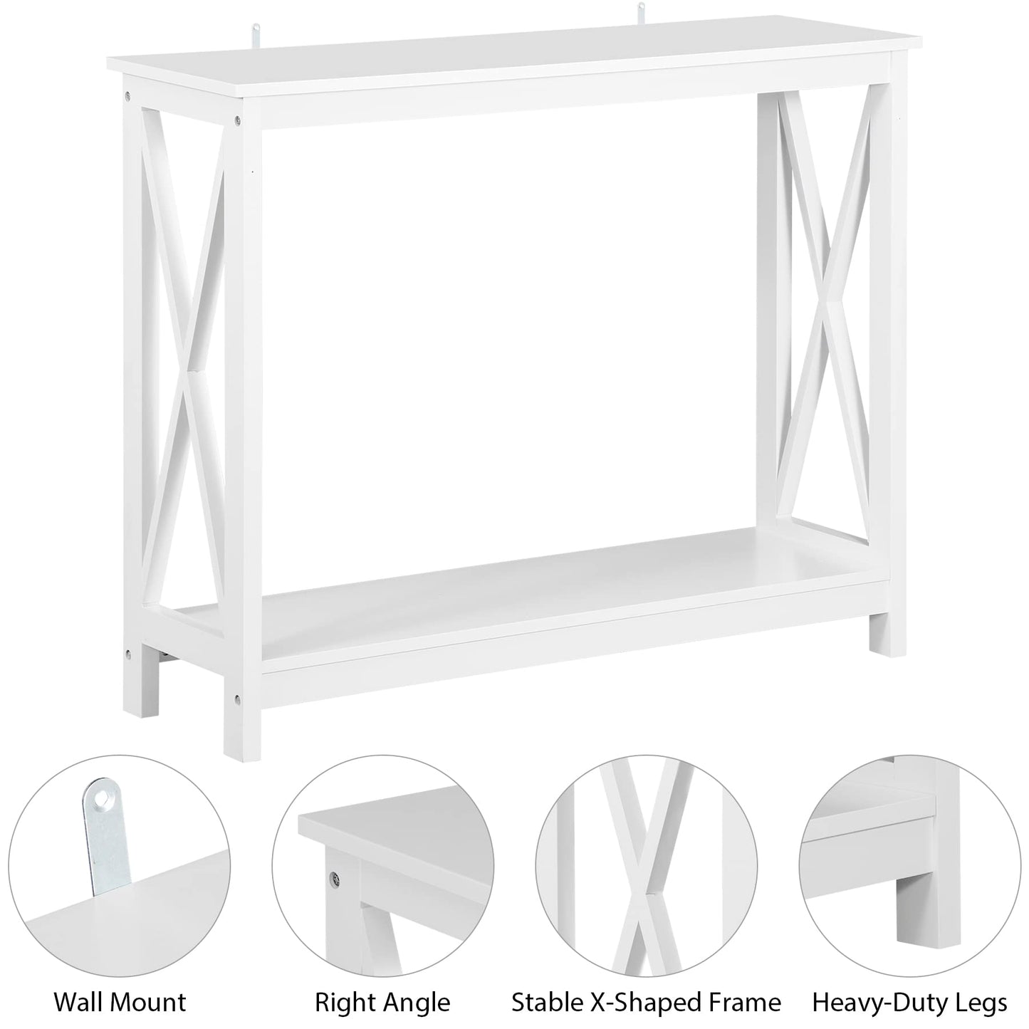 ZENY Console Table, Entryway Table, Narrow Sofa Table with 2-Tier Shelves, Entrance Table for Living Room, Entryway, Hallway, Foyer (White)