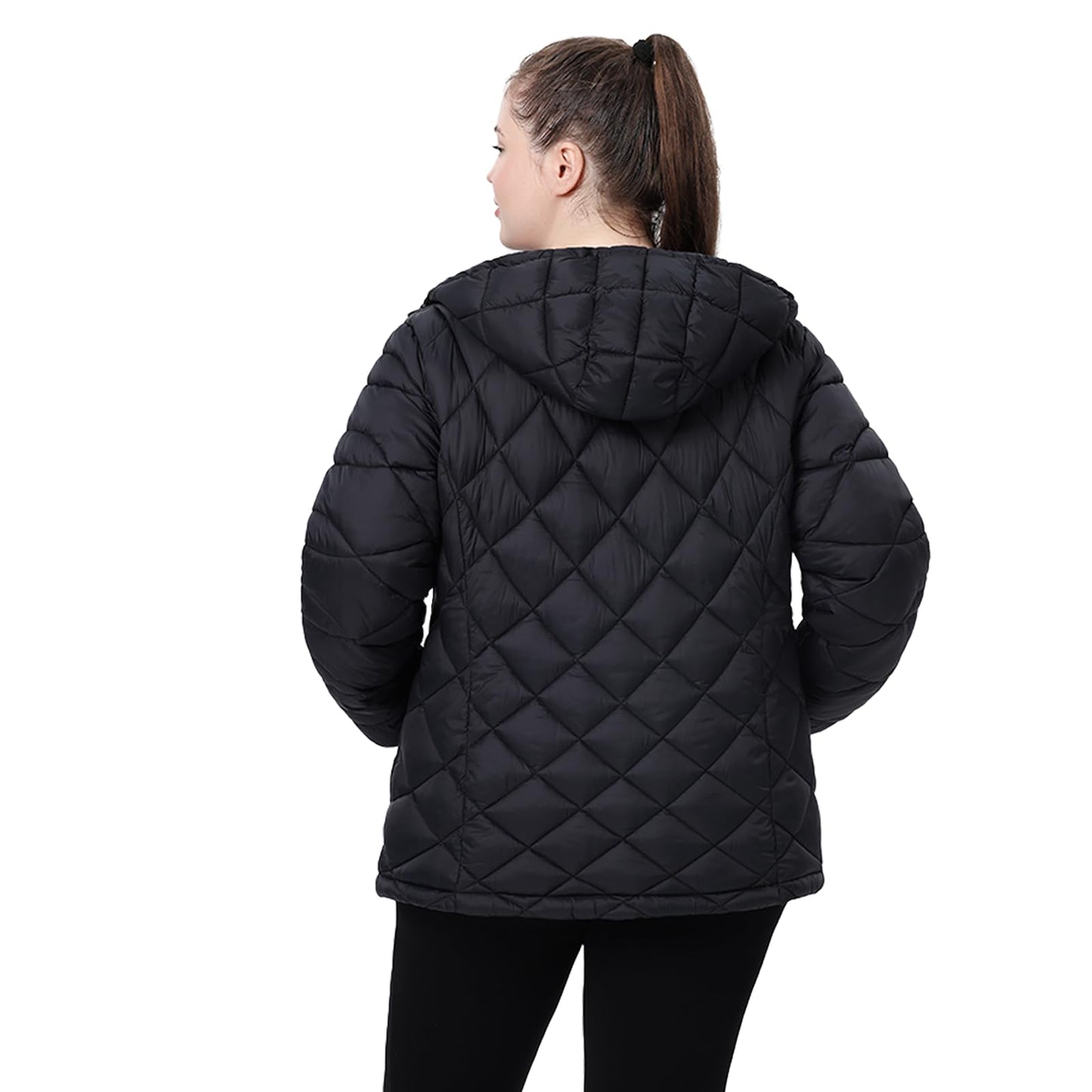 HHE Plus Size Women's Packable Puffer Jacket 1X-5X Water-Resistant Lightweight Winter Coat(Exclusively for Plus Size)(Black,2X)