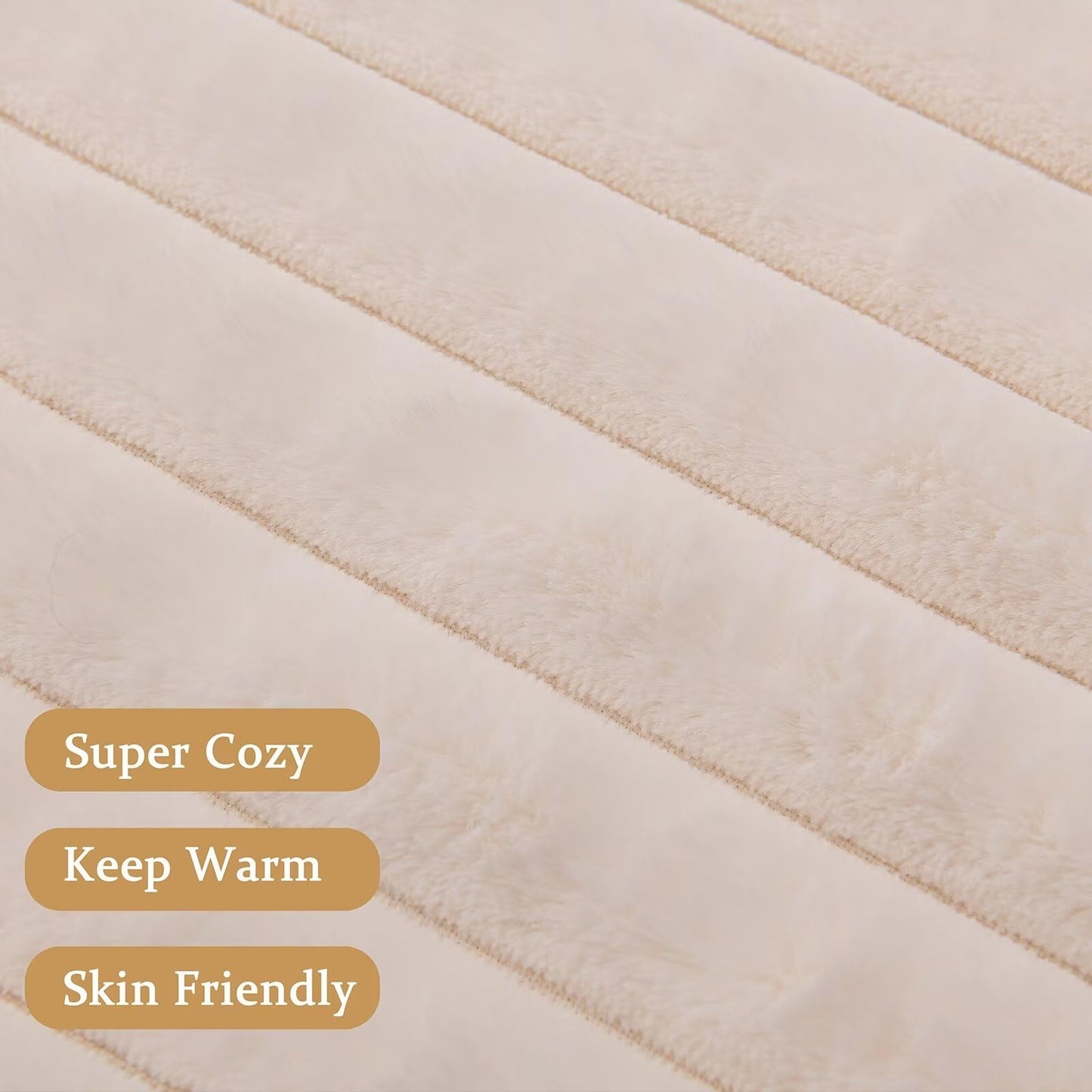 DANSICUINI Cream White Faux Fur Throw Blanket for Couch, Fuzzy Cozy Soft Warm Plush Striped Throw Blanket, Christmas Decorative Fluffy Winter Blanket for Sofa Bed Living Room Home Decor, 50"x60"