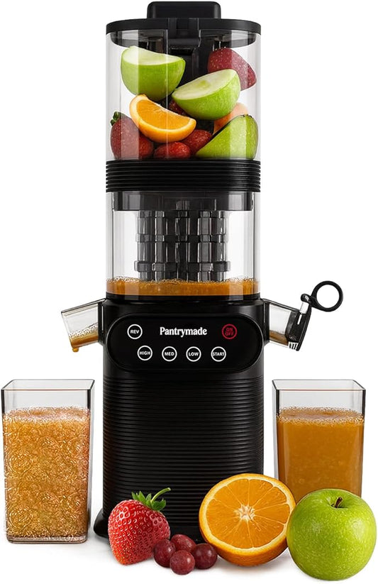 Pantrymade Juicer Machines, Cold Press Juicer for Whole Fruits and Vegetables, Slow Masticating for High Juice Yield, 5.5" Large Feed Chute, Easy to Clean, BPA Free, Powerful Brushless Motor, Black
