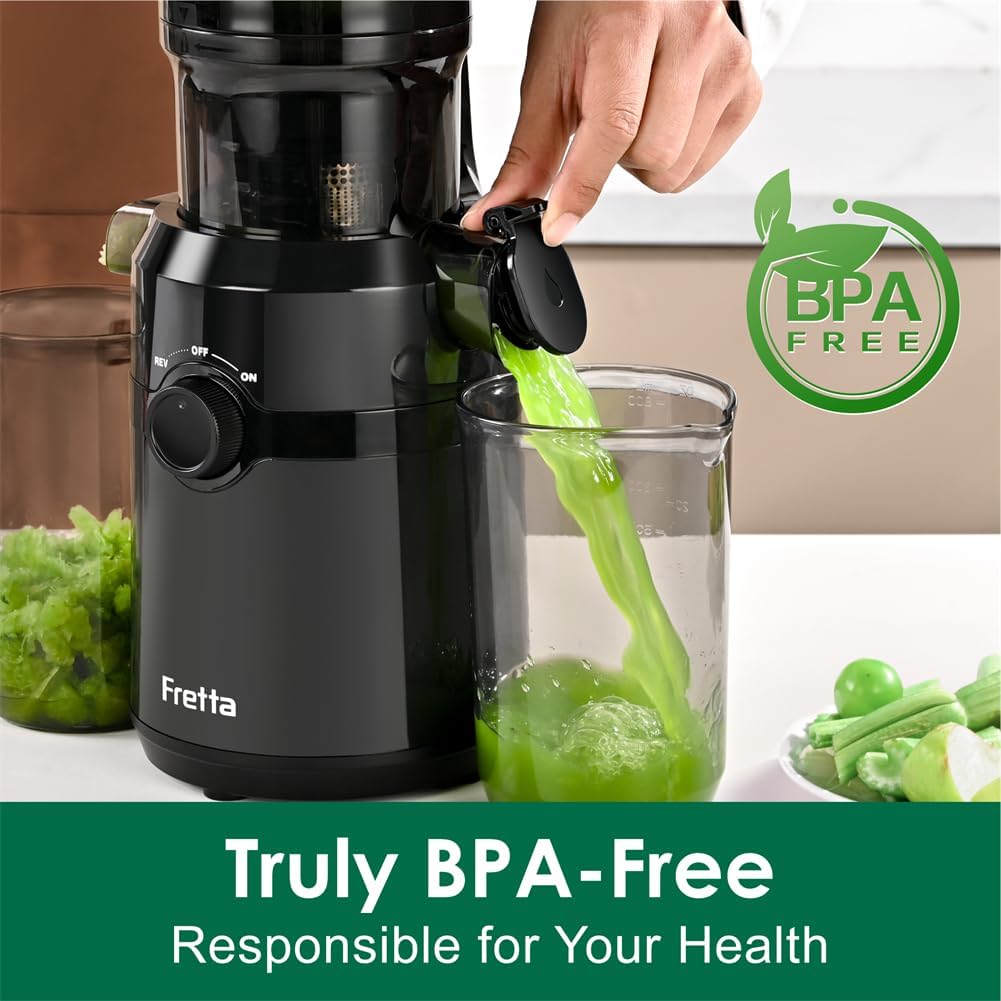 Cold Press Juicer Machines Slow Masticating Juicer Machines with 1.1 L Large Feed Chute Fit Whole Fruits and Vegetables Easy Clean Self Feeding,High Juice Yield,BPA Free (Ink-black)