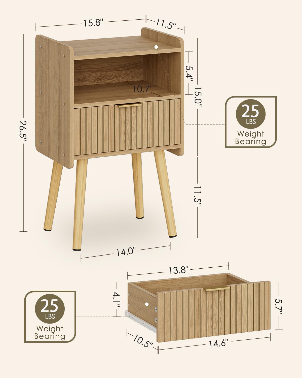 Apetaccat Night Stand, Modern Side Table, Small Nightstand, Wood Bedside Table with Storage Drawer End Table for Bedroom,Living Room,Office,Oak
