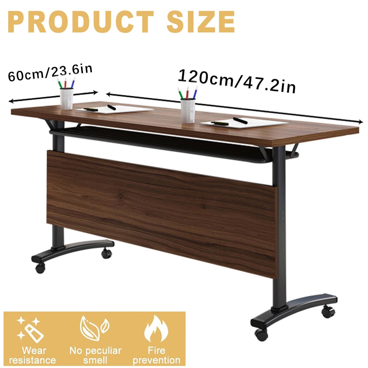 Generic, 1pcs, Modern, Brown Conference Table with Wheels for Training, Seminar, Meeting