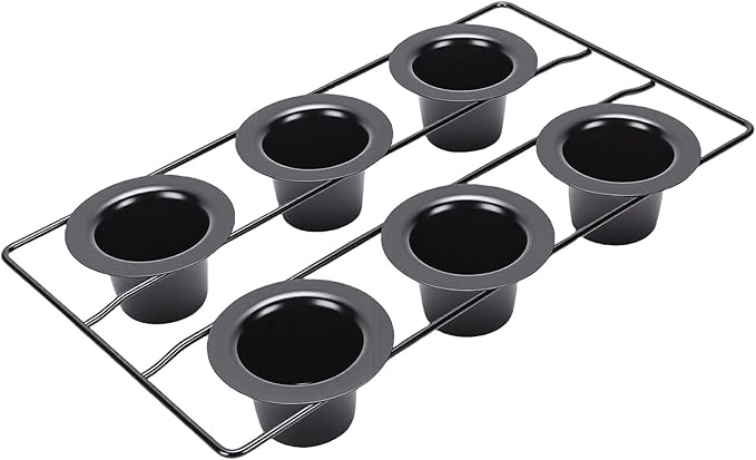6 Cup Popover Pan, Non Stick Carbon Steel Bakeware for Baking Popovers Muffins, with Wire Rack for Even Baking and Easy Cleanup