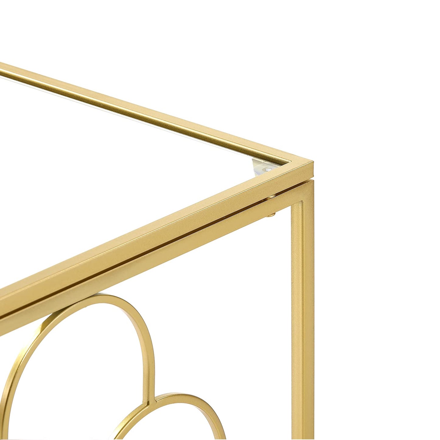 MOCOME 20" W Gold End Table with Tempered Glass Top Metal Square Frame, Side Table Accent Table Nightstand for Living Room Bedroom