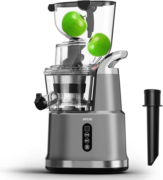 SIFENE Cold Press Juicer Machine,4.3 Inch(110mm) Wide Mouth Juice Extractor for Whole Fruits&Vegetables,BPA-Free,Easy to Clean,Quiet Masticating Juicer,Safety Lock,Dishwasher Safe,800ml Capacity(Grey)