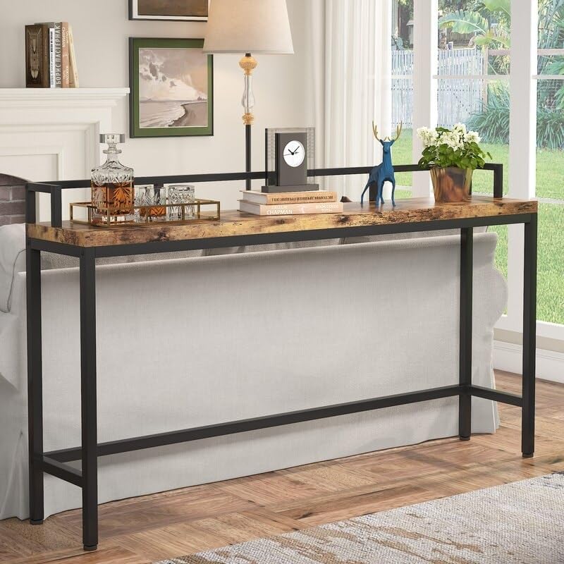 Overstock 70.9" Extra Long Sofa Console Table, Behind The Couch Table Narrow Entryway Table Brown Industrial, Rustic