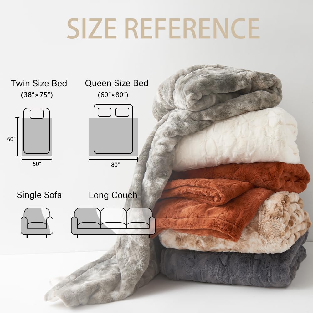 Krifey Oversized Faux Fur Blanket, Super Soft Cozy Blanket, Luxury Fluffy Throw Blanket Fuzzy Bed Throw, Plush Christmas Birthday Gifts for Women, Room Home Dorm Decor, Marbled Gray 60" x 80"