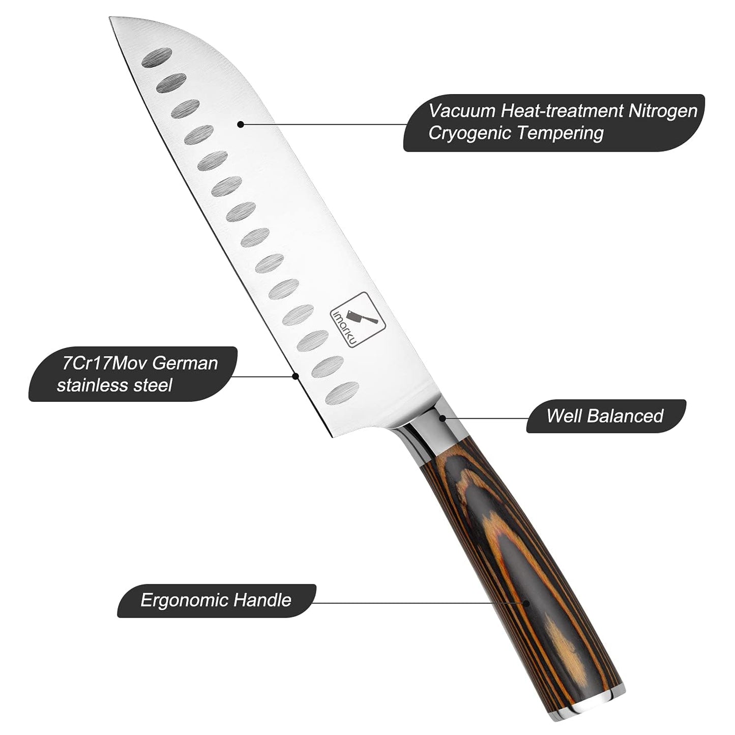 imarku Santoku Knife, 7 inch Kitchen Knife Ultra Sharp Cooking Knife Japanese Chef Knife - German HC Stainless Steel 7Cr17Mov - Ergonomic Pakkawood Handle, Christmas Gifts for Women/Men, Orange