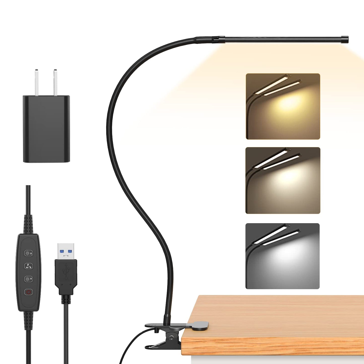 iZELL Book Light, LED Reading Light Clip On [3 Color Modes & 10 Brightness Levels] Flexible Gooseneck Book Lamp for Kids Reading in Bed at Night, Clip to Bedside Table, Headboard or Dorm