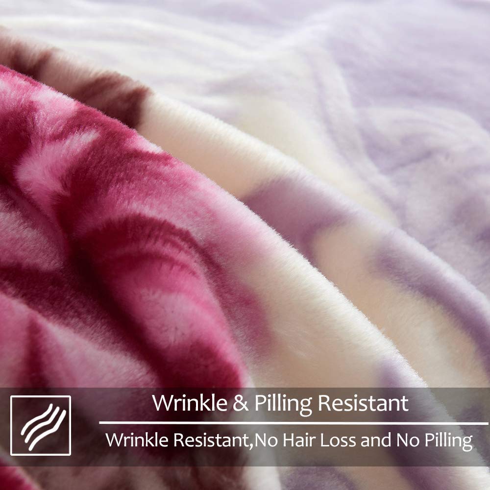 JYK Korean Faux Mink Fleece Blanket 83" X 91", 5.7 LB - 2 Ply Reversible Soft Warm Plush Flannel Blanket (Peony/Peony, King)