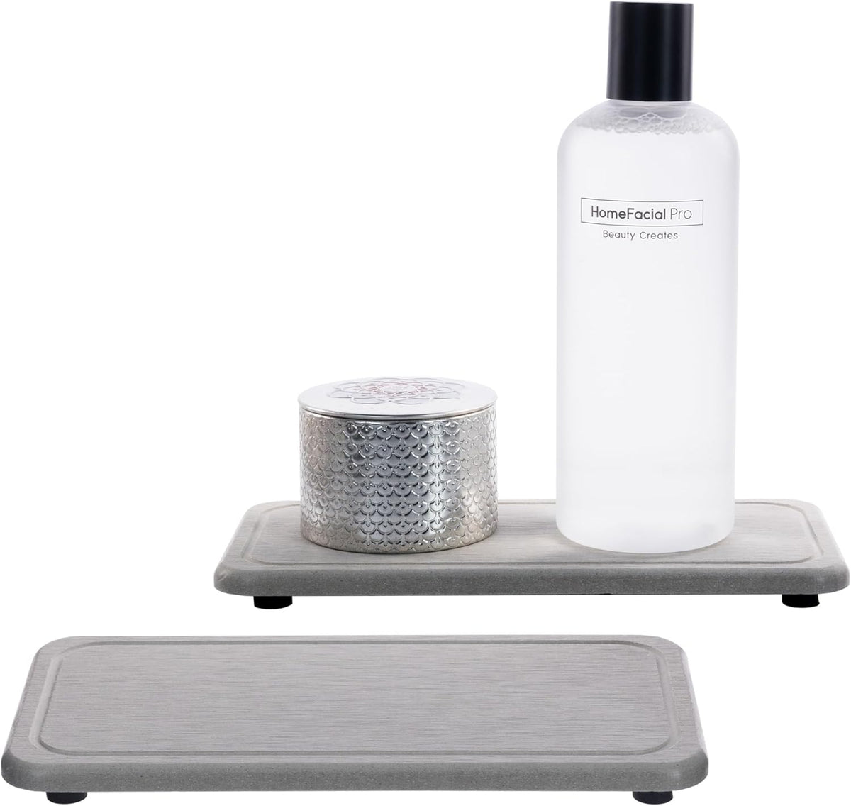 2 Pcs Water Absorbing Stone Trays, Kitchen/Bathroom Sink Soap Dish, Diatomite Tray Used for Hand Soap & Cosmetic Bottles in The Modern Home, 4" W x 8.3" L, Gray