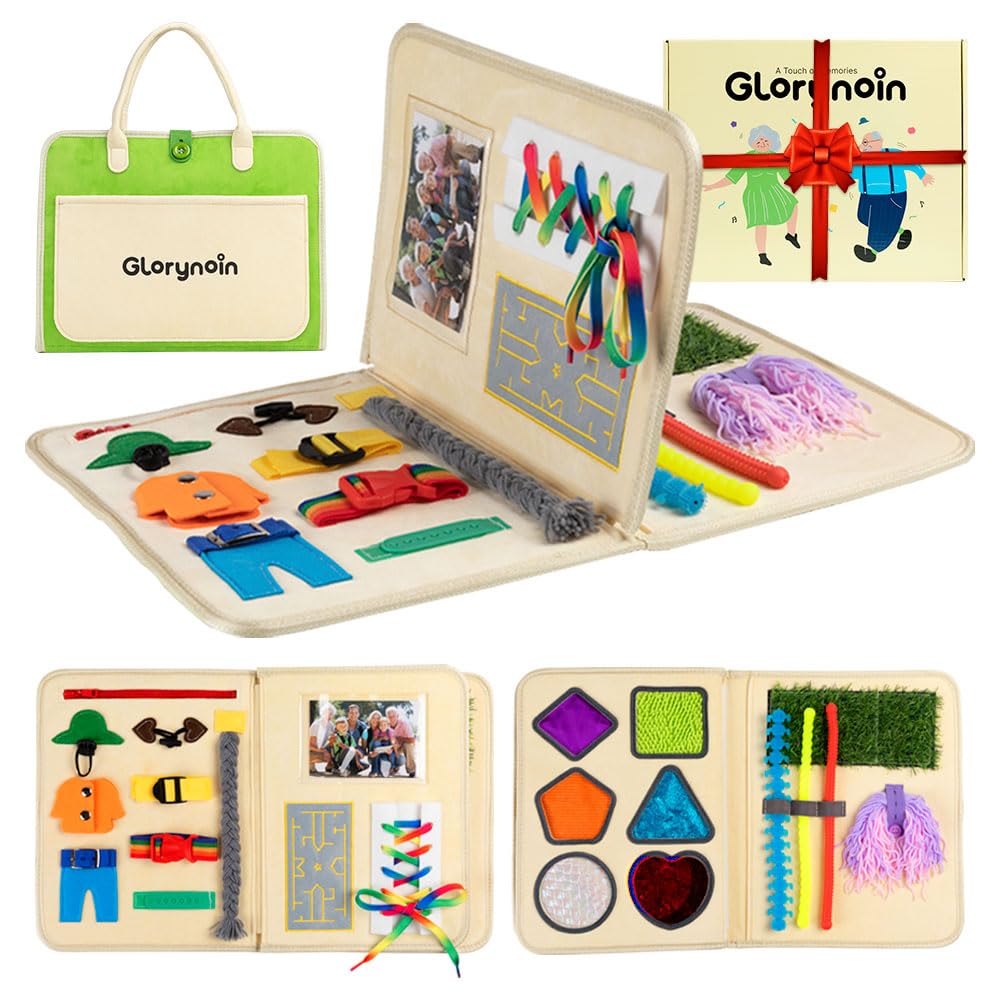 Glorynoin Fidget Blanket for Adult, Elderly with Dementia and Alzheimer Including Busy Board, Tactile Patch and Sensory String | Sensory Activity Busy Board for Anxiety Therapy