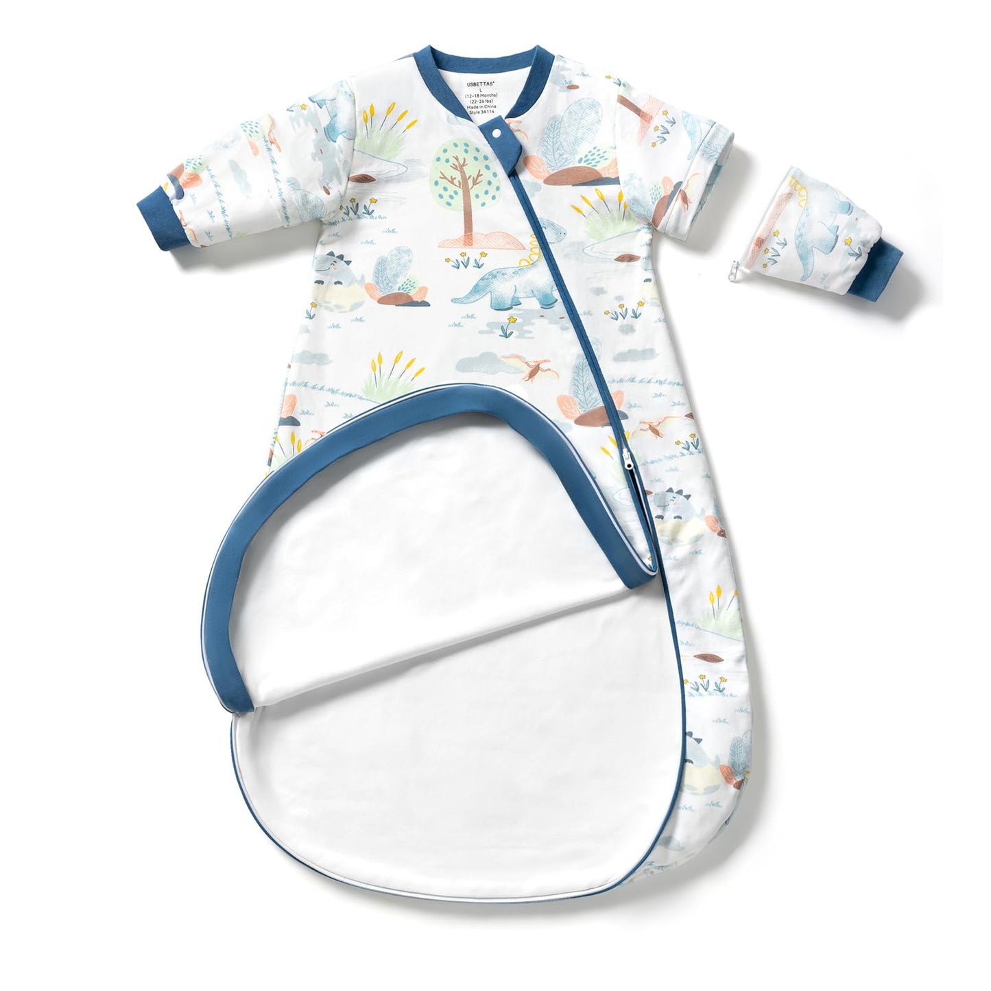 usbettas Baby Sleep Sack 6-12 Months, Cotton Long Sleeve Sleep Sack, 1.0 Tog Lightweight Transitional Swaddle with Temperature Strips, 2-Way Zipper Wearable Blankets for Toddler,Dinosaur