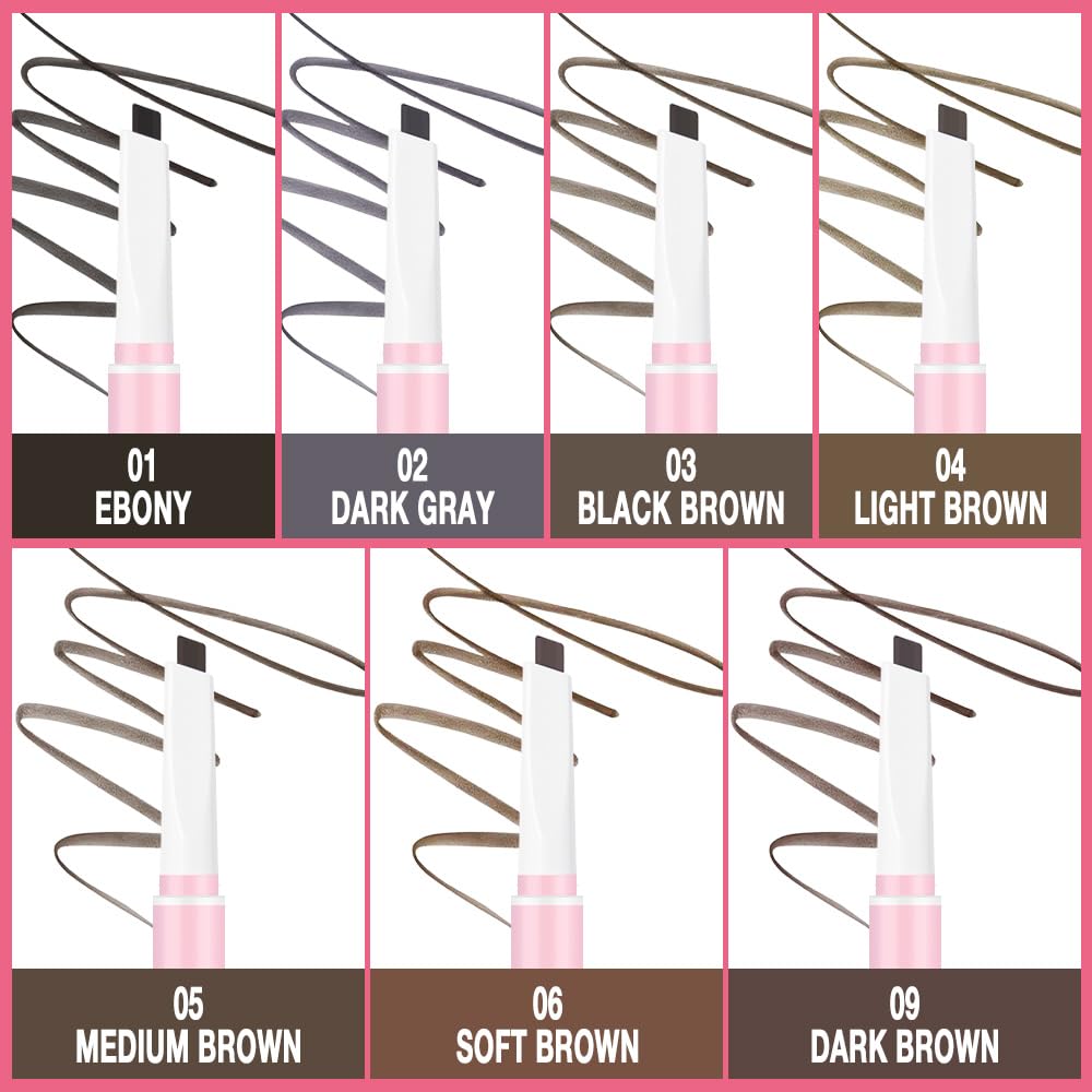 3Pcs Waterproof Eyebrow Pencil, Professional Makeup Micro Brow Pencil, Double-ended ultra-fine eyebrow pencil, Ultra-Fine Mechanical Pencil (3, 02#Dark Gray)