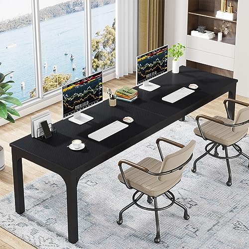LITTLE TREE 78.7 Inches Extra Long Two Person Office Desk,Double Workstation for Home Office,Black