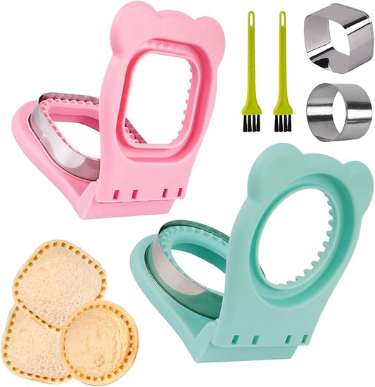 LEPCY Uncrustables Sandwich Maker Sealer Cutter, Crustless Sandwich Cutter, PB&J Uncrustable Maker - Pink Square Shape + Blue Round Shape