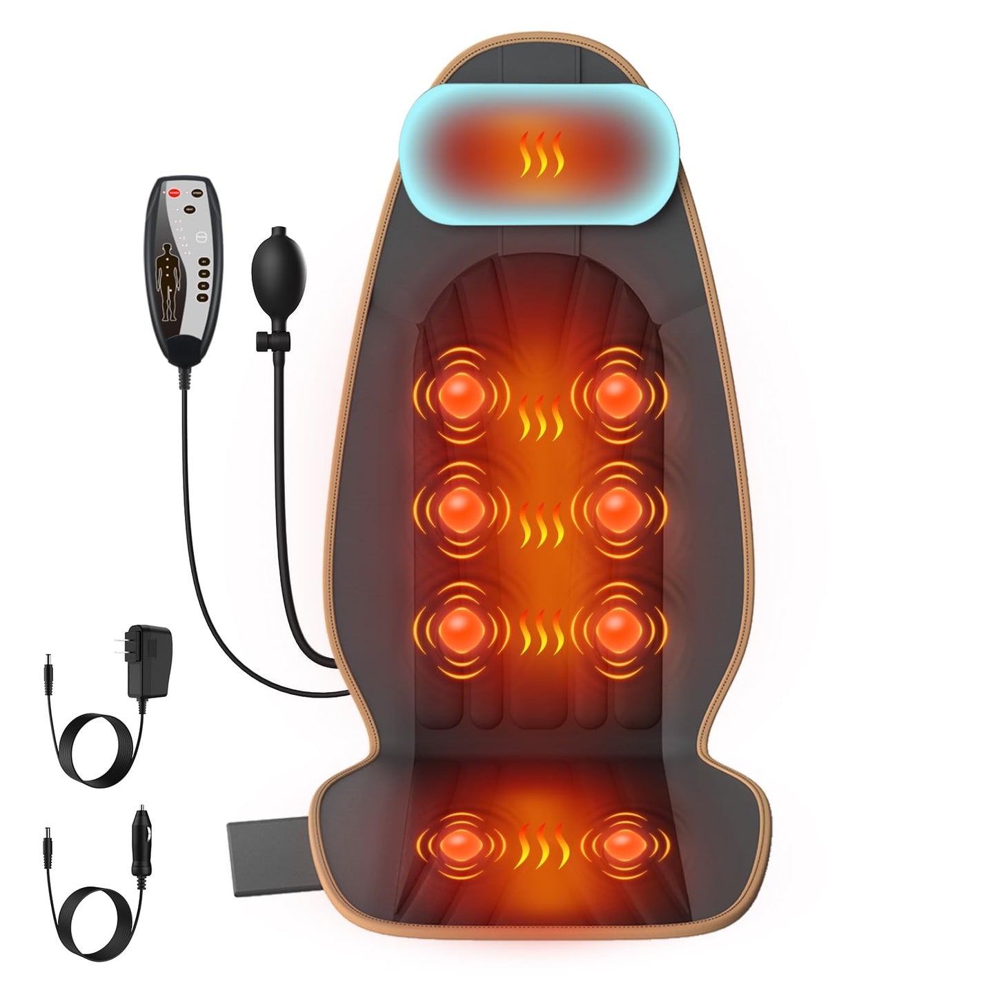 Massage Seat Cushion with Heat, Seat Massager with Neck Traction, Back Massager for Chair, Vibration Massage Chair Pad, 3 Heating Areas & 5 Massage Modes