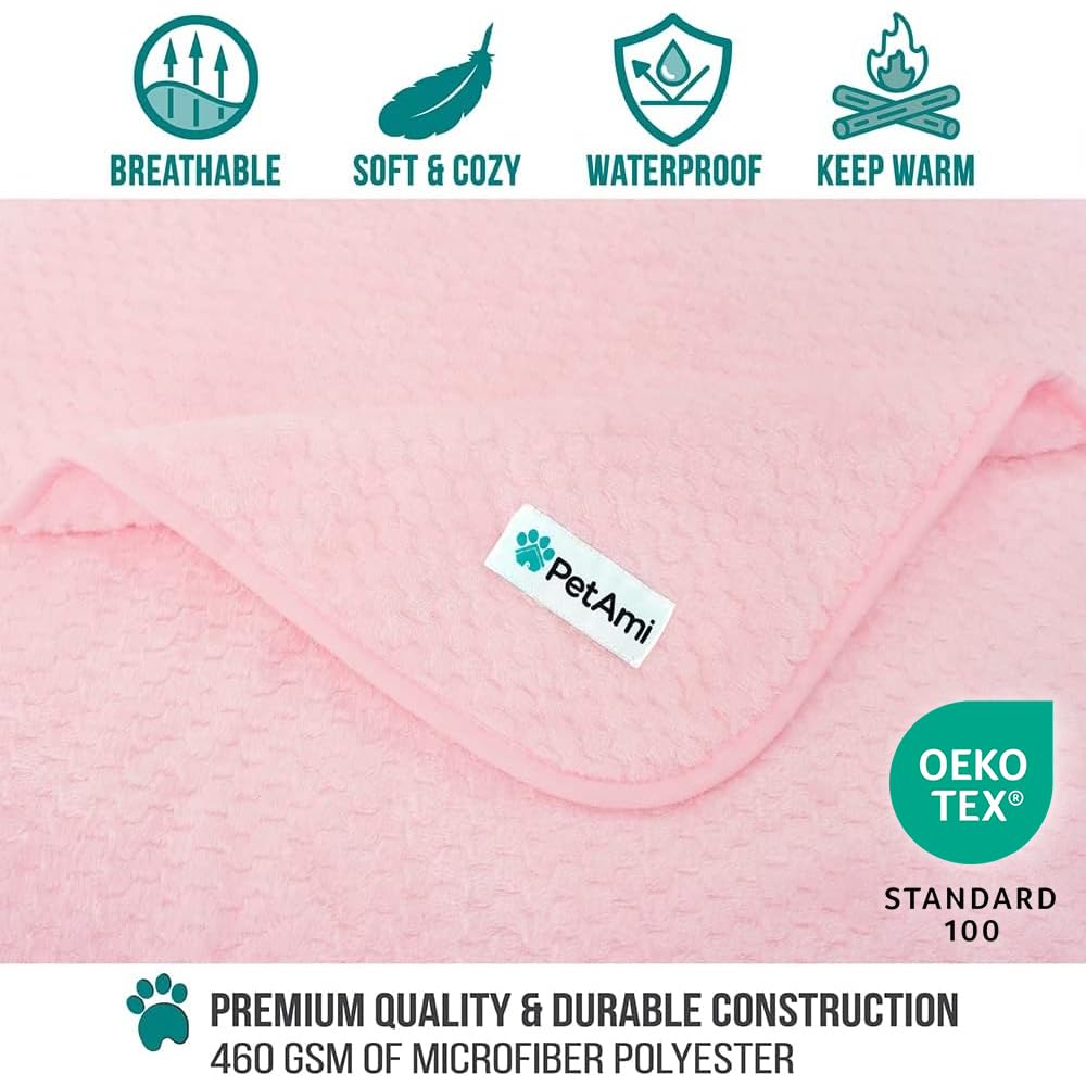 PetAmi Waterproof Dog Blanket, Leakproof Puppy Blanket for Small Medium Dogs, Furniture Sofa Couch Cover Protector, Fleece Pet Throw for Indoor Cat Kitten, Reversible Washable Soft Plush, 29x40 Pink