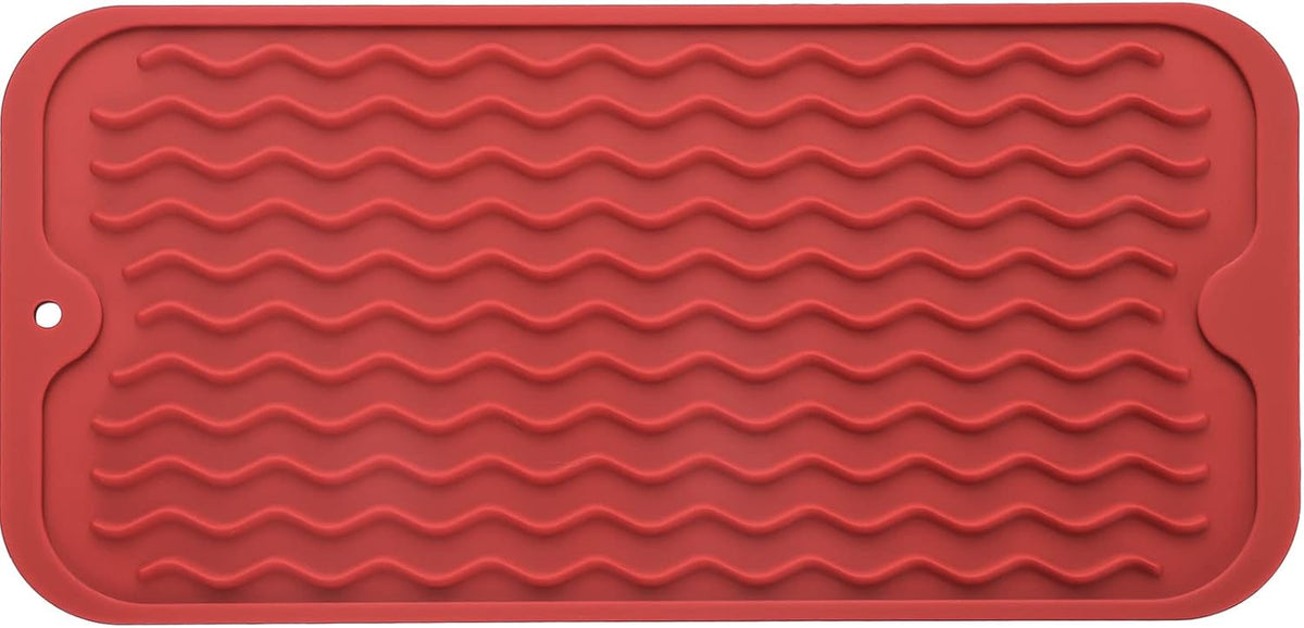 Silicone Dish Drying Mat for Multiple Usage,Easy clean,Eco-friendly,Heat-resistant Silicone Mat for Kitchen Counter or Sink,Refrigerator or Drawer Liner Red S 12 inches x 6 inches