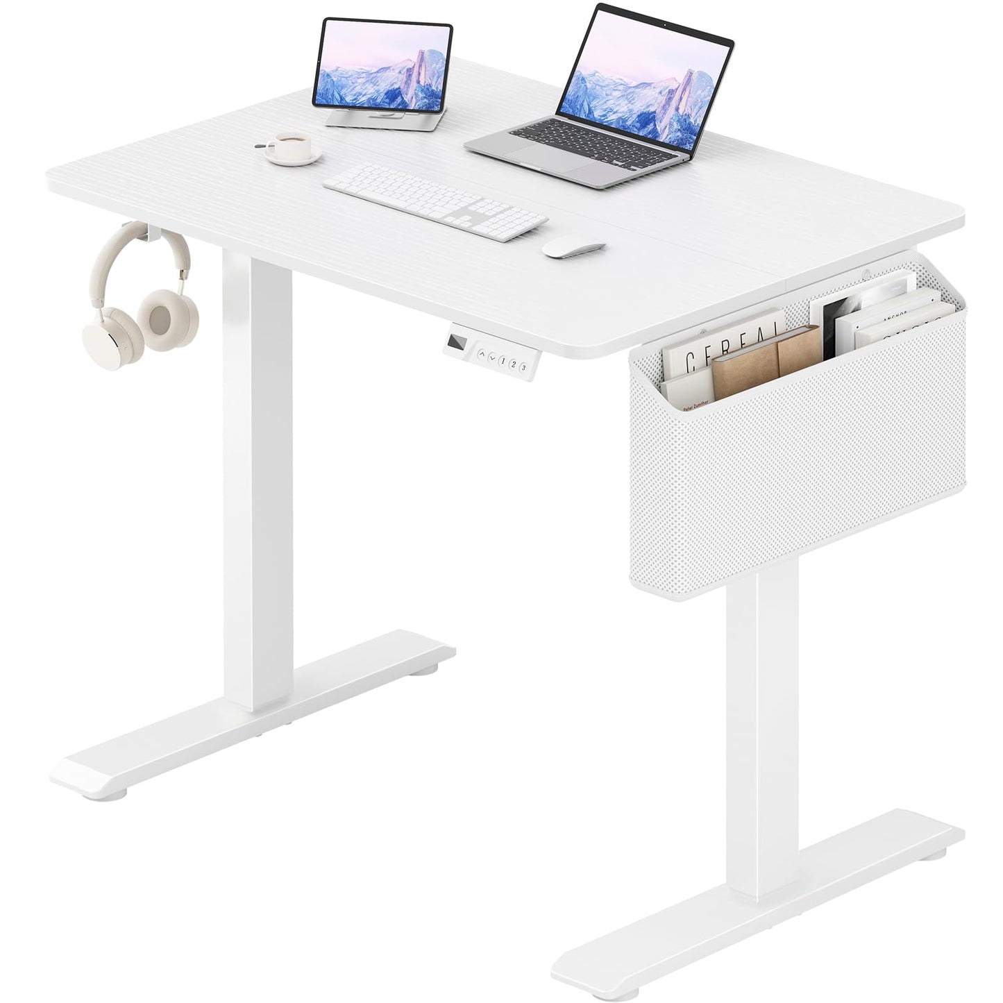 White Small Electric Standing Desk - 32 Inch Narrow Adjustable Height Stand up Desk for Writing Study Work, Mini Sit to Stand Desks Workstation for Small Space Adult Boys Girls Bedroom Home Office