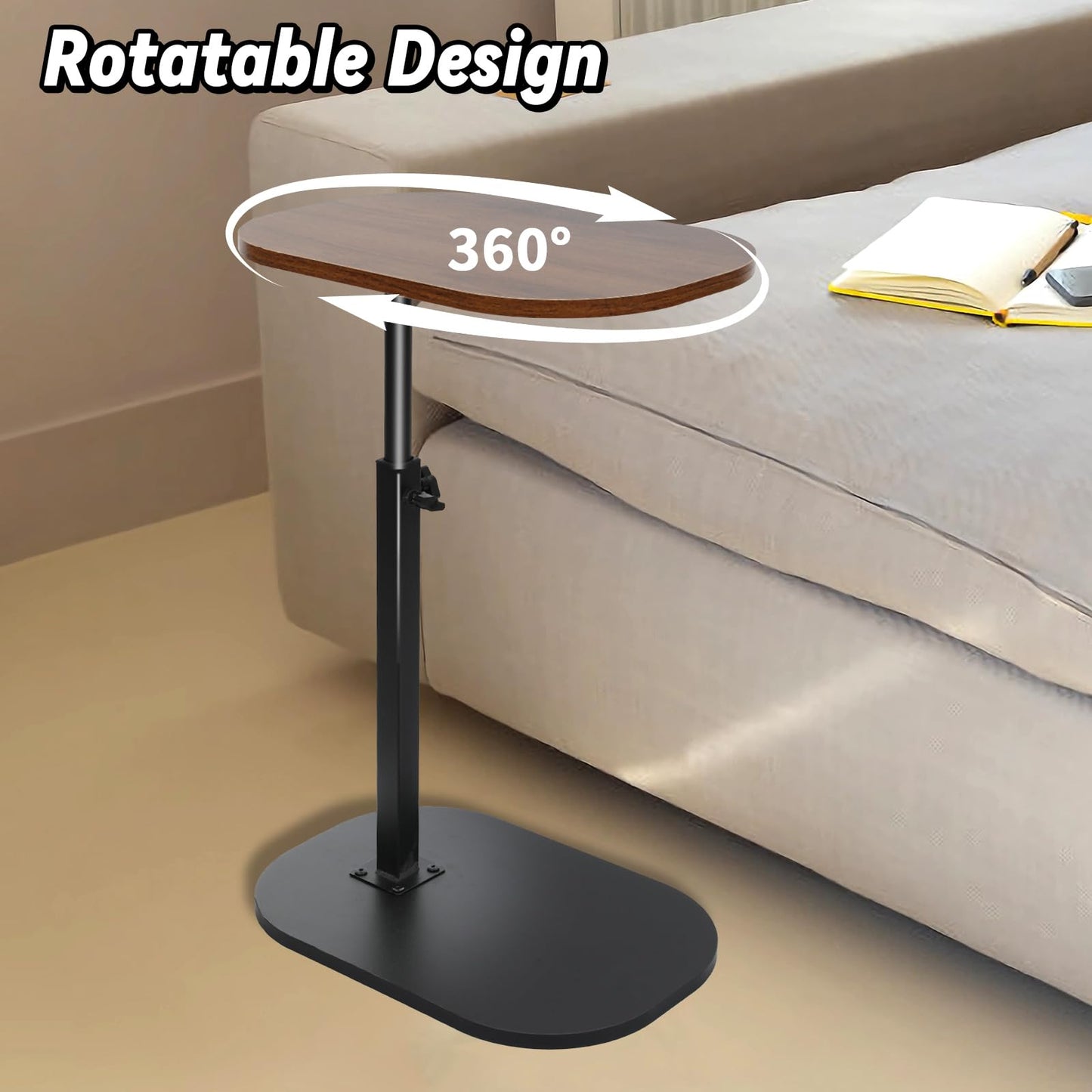 CypherX C Table, Wood Sofa Adjustable Height, C Shaped End Table for Couch, Slide Under Tables, Small Side Table for Living Room, Bedroom, Bedside (Brown)