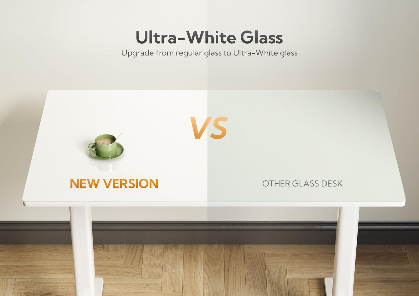 INNOVAR Glass Standing Desk, 48 x 24 Inch Electric Desk Adjustable Height White Stand Up Desks Computer Workstation, Super White