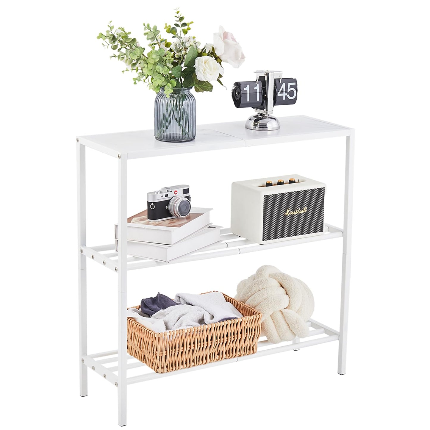 Wimarsbon 29.5" Narrow Console Table - 3-Tier Entryway Table with Shelves, Metal Frame, for Hallway, Living Room, Bedroom (White Frame White)