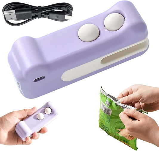 2-in-1 Mini Bag Sealer and Cutter, Rechargeable Handheld Food Storage Sealer with Magnet, Portable Crocodile Design for Chips and Snacks, Kitchen Storage Solution (Purple)