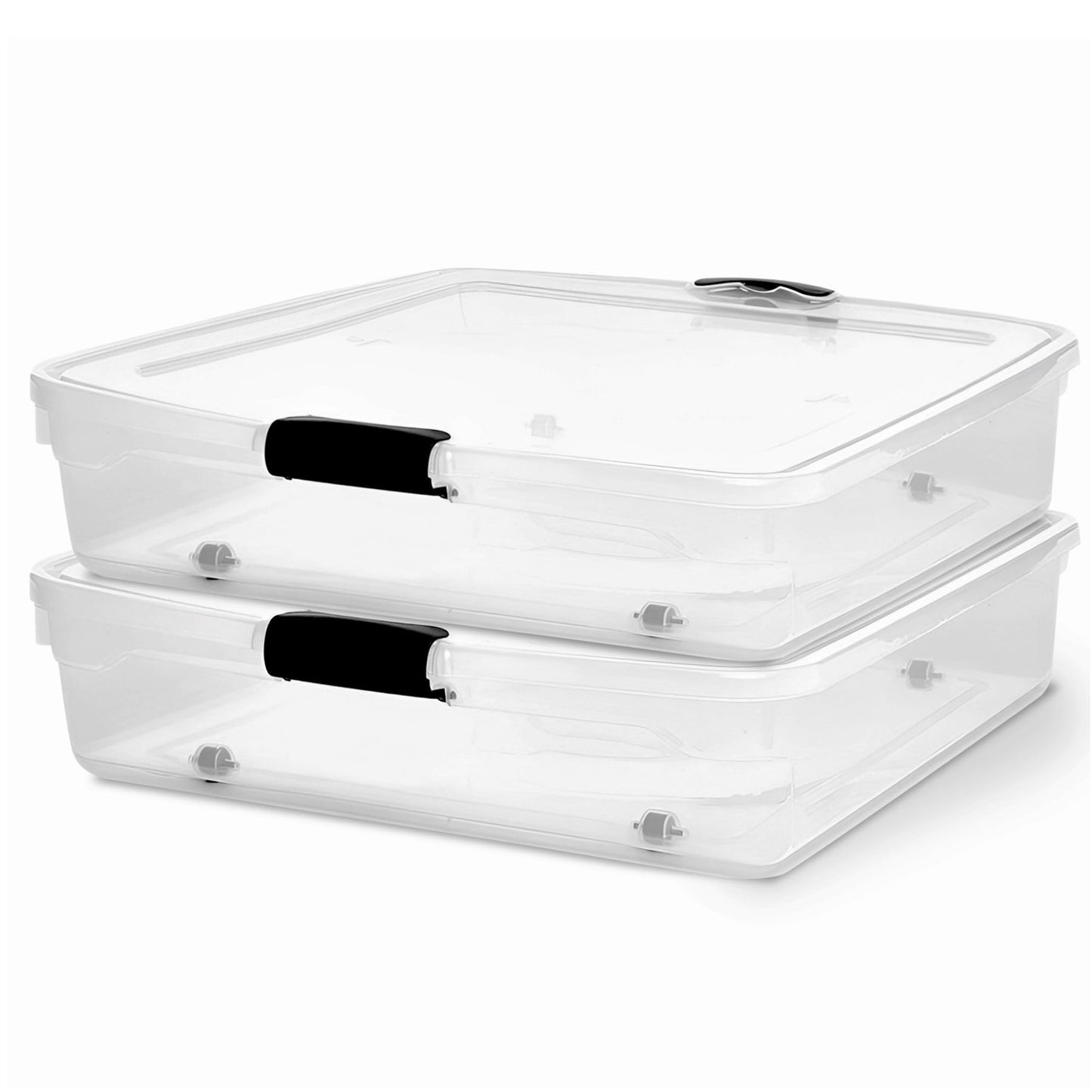 HOMZ 2-Pack Under Bed Storage, Clear Plastic Containers with Lids, 56 Quart, Gray Latch - Stackable Underbed Organizer Bins for Shoes, Bags, Clothes, and Towels