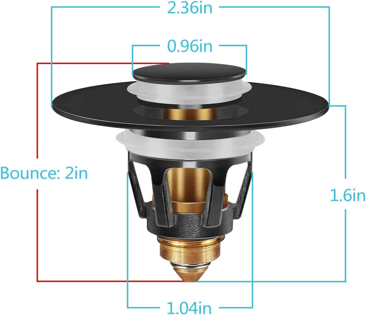 Universal Bathroom Sink Stopper in Brass, 1.04-1.97 Inch Pop Up Basin Sink Drain Stopper, Sink Drain Strainer with Anti Clogging Filter Hair Catcher, Black
