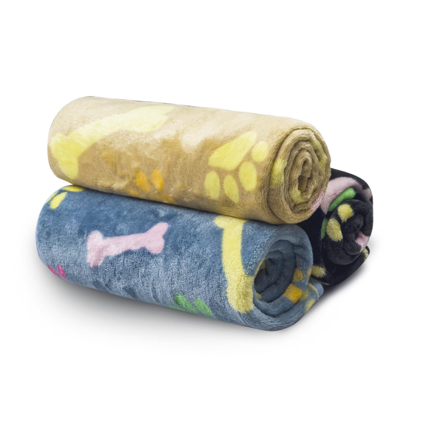 LeapSheep Pet Blankets for Dogs Cats - 3Pack Bone Pattern Super Soft Fluffy Dog Blankets for Small Medium Large Doggy Kitten (Coloful Bones, Small)
