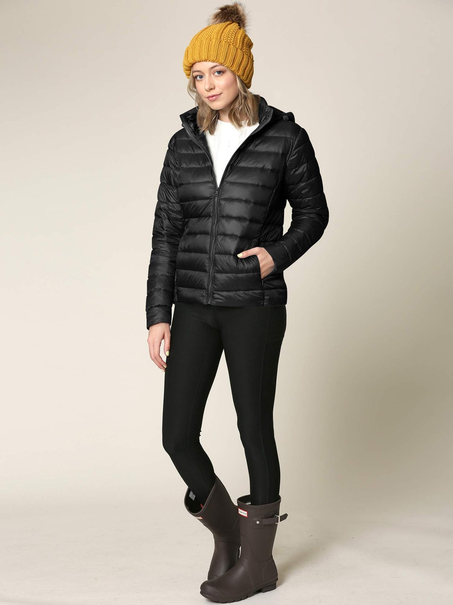 LL WJC2144 Women's Ultra Light Weight Packable Down Jacket with Removable Hoodie L Black