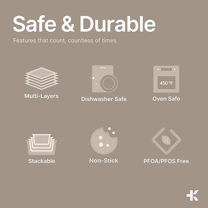 BAKKEN 8-Piece Kitchen Oven Baking Pans Set - Deluxe Nonstick Gray Marble Coating, Professional Grade Carbon Steel Bakeware with Silicone Handles - Oven, Dishwasher, and Freezer Safe