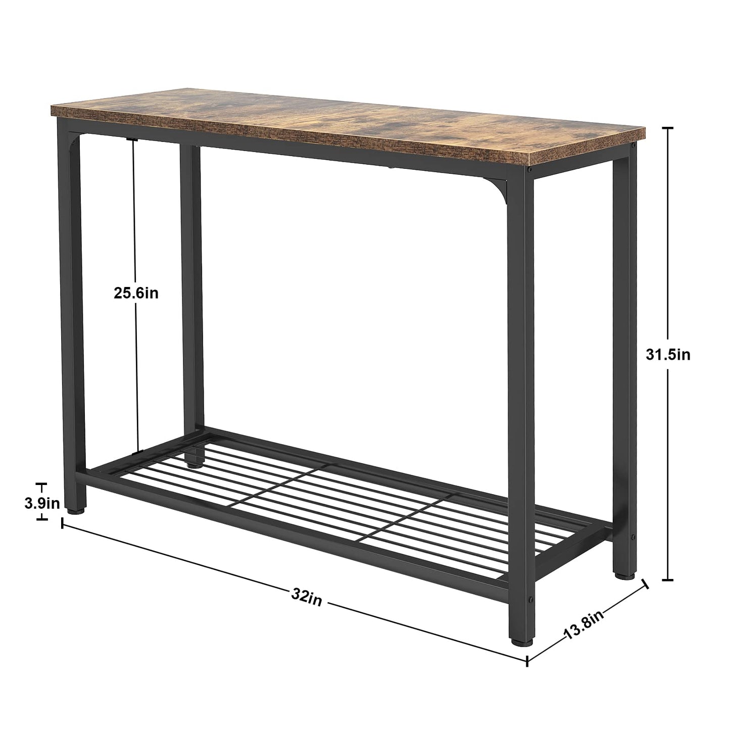 Ecoprsio Small Console Table Sofa Table with Mesh Shelves, 2 Tier Entryway Table Foyer Table for Entryway, Front Hall, Hallway, Sofa, Couch, Living Room, Bar, Kitchen, 32 Inch, Rustic Brown