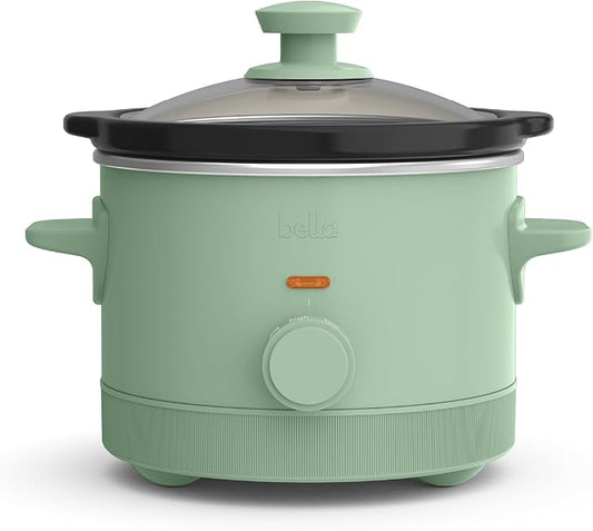 bella 1.5 Qt Slow Cooker with 3 Heat Manual Control, Ceramic Nonstick Coating, Dishwasher Safe Stoneware Pot and Tempered Glass Lid, Tangle Free Cord Wrap & Cool Touch Handles, Seaglass