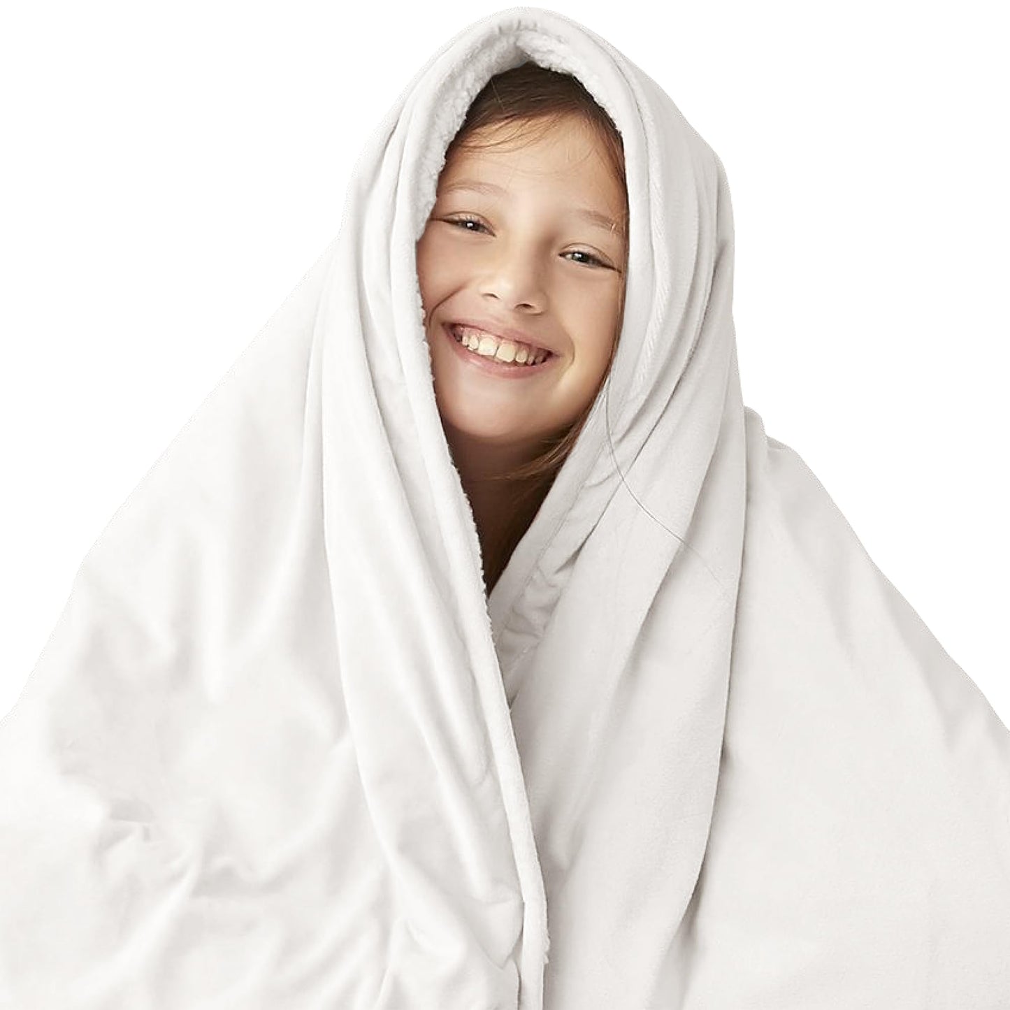 Sherpa Weighted Blankets for Kids 7lbs, Fluffy Heavy Throw with Soft Fleece for Child Sleep and Calming, 60x80 Inch Twin Size, Ivory White